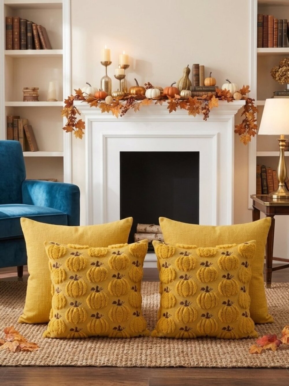 Bundle: Fall Pumpkin Throw Pillow -Mustard Yellow